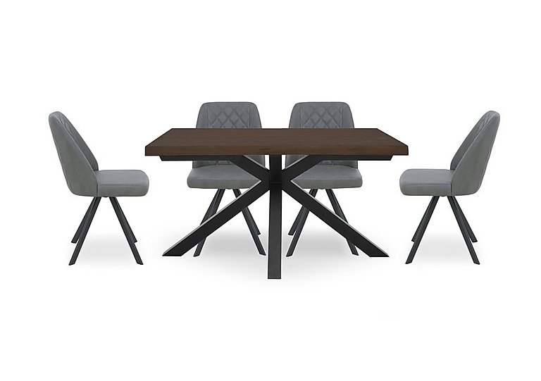 Mars Small Live Edge Dining Table with 4 Faux Leather Swivel Chairs Grey