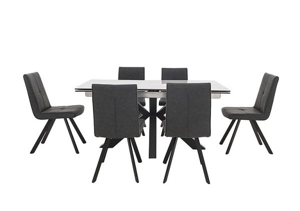 Phoenix Dining Table and 6 Chairs Dark Grey