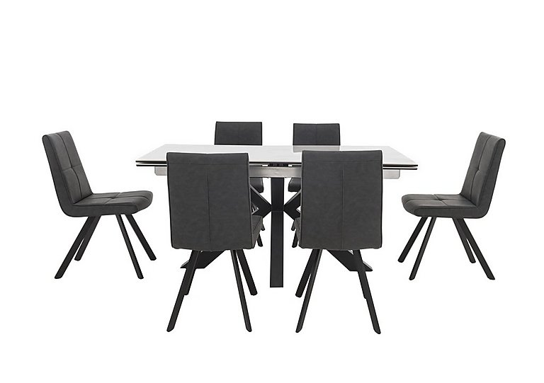 Phoenix Dining Table and 6 Chairs Dark Grey