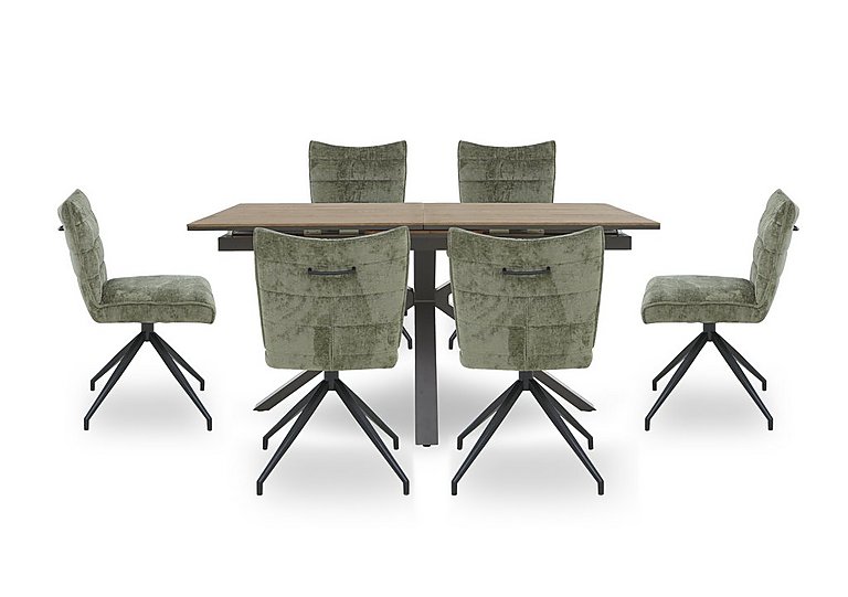 Saturn Pop up Extending Dining Table and 6 Swivel Chairs Green