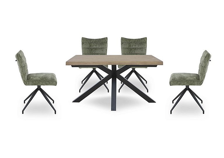 Saturn Small Live Edge Dining Table and 4 Swivel Chairs Green