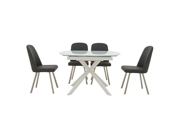 Wizard Extending White Dining Table and 4 Grey Chairs White