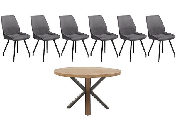 Habufa Detroit Starburst Leg Round Dining Table and 6 Scott Chairs Anthracite