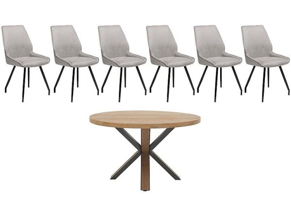 Habufa Detroit Starburst Leg Round Dining Table and 6 Scott Chairs Light Grey