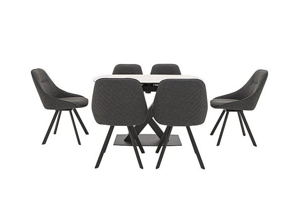 Arctic Extending Dining Table with White Top and 6 Swivel Chairs   Dark Grey