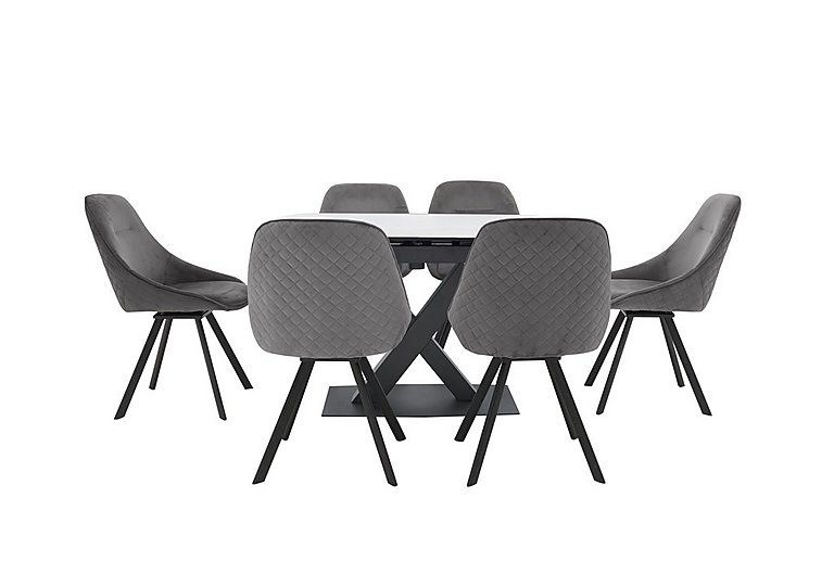 Arctic Extending Dining Table with White Top and 6 Swivel Chairs Light Grey