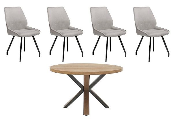 Habufa Detroit Starburst Leg Round Dining Table and 4 Scott Chairs Light Grey