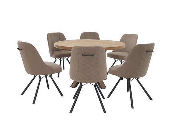 Habufa Detroit Starburst Leg Round Dining Table and 6 Habufa Chairs Taupe