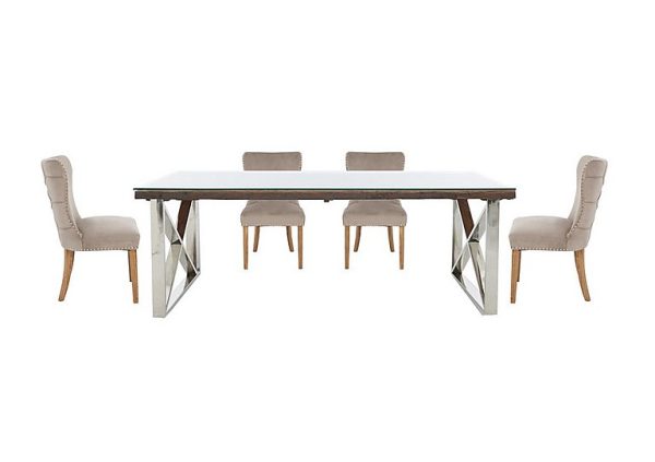 Chennai Dining Table with X Leg Base and 4 Luxe Chairs 180 cm Taupe