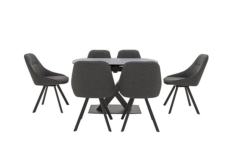 Arctic Extending Dining Table with Graphite Top and 6 Swivel Chairs Dark Grey