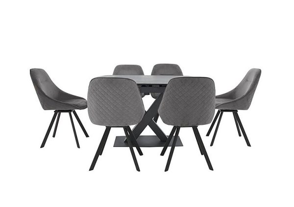 Arctic Extending Dining Table with Graphite Top and 6 Swivel Chairs Light Grey