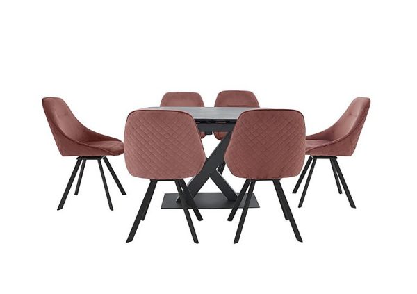 Arctic Extending Dining Table with Graphite Top and 6 Swivel Chairs Pink