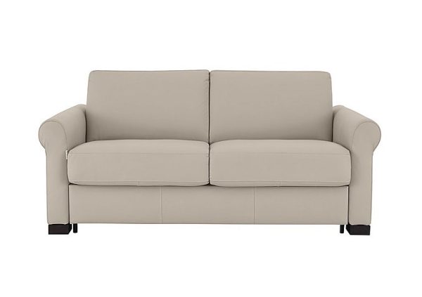 Nicoletti Alcova 2 Seater Leather Sofa Bed with Scroll Arms Botera Crema