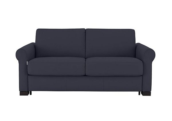 Nicoletti Alcova 2 Seater Leather Sofa Bed with Scroll Arms Dali Blu