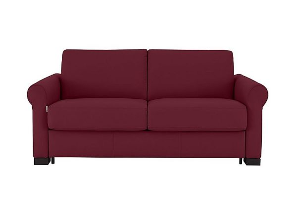 Nicoletti Alcova 2 Seater Leather Sofa Bed with Scroll Arms Dali Bordeaux