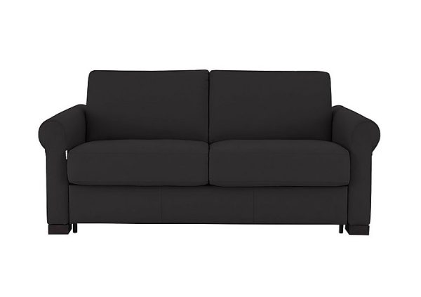 Nicoletti Alcova 2 Seater Leather Sofa Bed with Scroll Arms Dali Nero