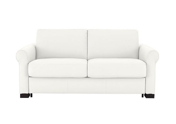 Nicoletti Alcova 2 Seater Leather Sofa Bed with Scroll Arms Torello Bianco Puro