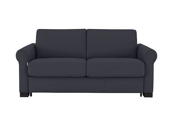 Nicoletti Alcova 2 Seater Leather Sofa Bed with Scroll Arms Torello Blu