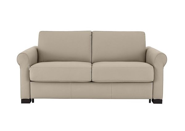 Nicoletti Alcova 2 Seater Leather Sofa Bed with Scroll Arms Torello Fango