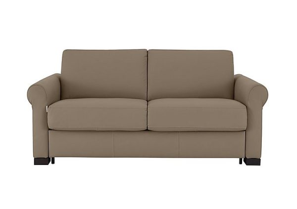 Nicoletti Alcova 2 Seater Leather Sofa Bed with Scroll Arms Torello Taupe