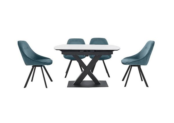 Arctic Extending Dining Table with Graphite Top and 4 Swivel Chairs Blue