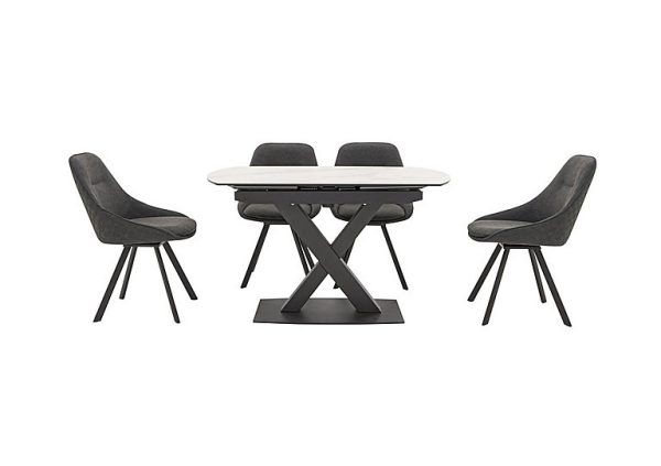 Arctic Extending Dining Table with Graphite Top and 4 Swivel Chairs Dark Grey