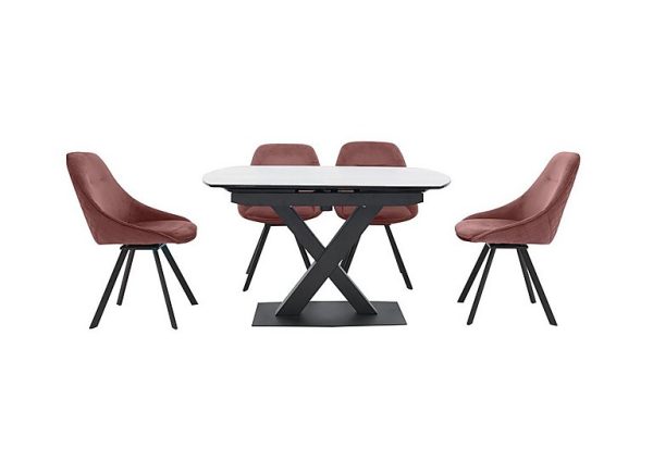 Arctic Extending Dining Table with Graphite Top and 4 Swivel Chairs Pink