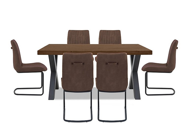 Bodahl Compact Terra Straight Edge Dining Table with X Shaped Legs and 6 Cognac Chairs Desert