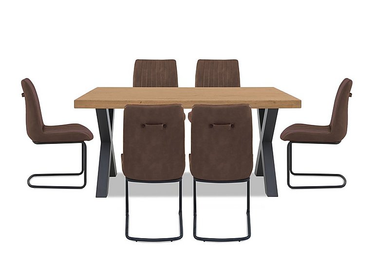 Bodahl Compact Terra Straight Edge Dining Table with X Shaped Legs and 6 Cognac Chairs Natura Bianca