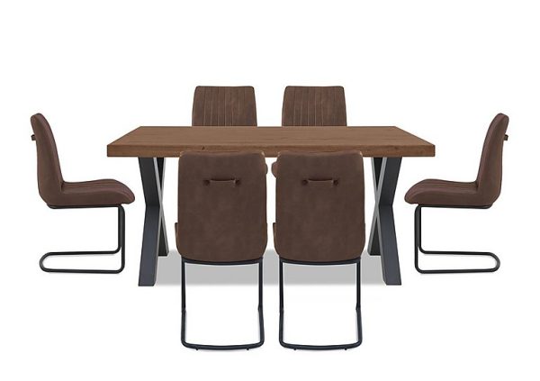 Bodahl Compact Terra Straight Edge Dining Table with X Shaped Legs and 6 Cognac Chairs Old Bassano