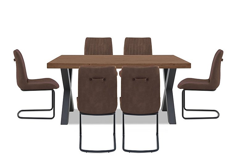 Bodahl Compact Terra Straight Edge Dining Table with X Shaped Legs and 6 Cognac Chairs Old Bassano