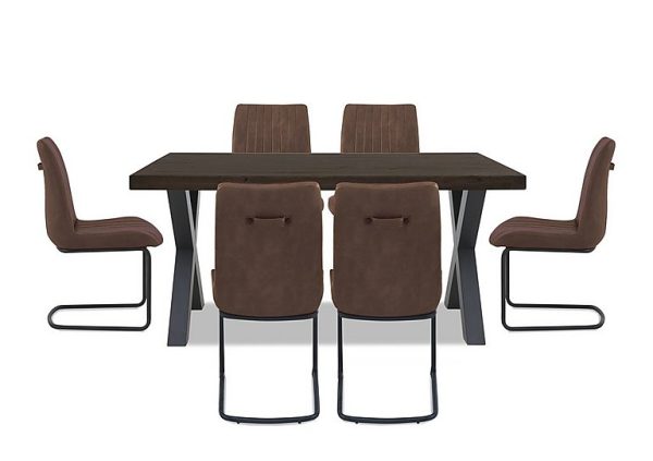 Bodahl Compact Terra Straight Edge Dining Table with X Shaped Legs and 6 Cognac Chairs Smoked