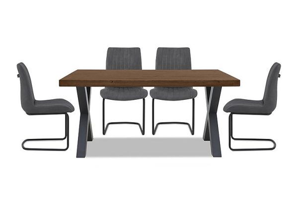 Bodahl Compact Terra Straight Edge Dining Table with X Shaped Legs and 4 Grey Chairs Desert