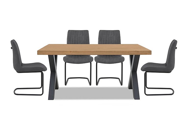 Bodahl Compact Terra Straight Edge Dining Table with X Shaped Legs and 4 Grey Chairs Natura Bianca