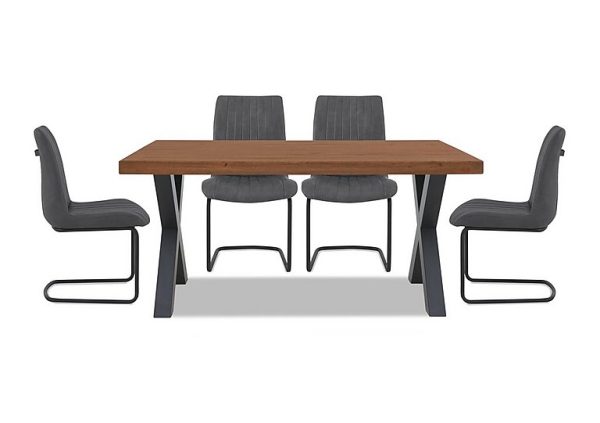 Bodahl Compact Terra Straight Edge Dining Table with X Shaped Legs and 4 Grey Chairs Old Bassano