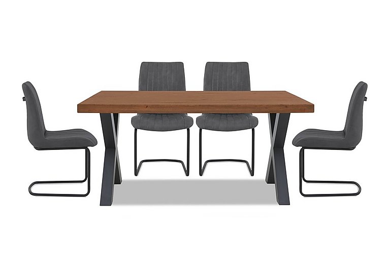 Bodahl Compact Terra Straight Edge Dining Table with X Shaped Legs and 4 Grey Chairs Old Bassano