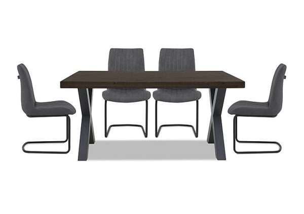 Bodahl Compact Terra Straight Edge Dining Table with X Shaped Legs and 4 Grey Chairs Smoked