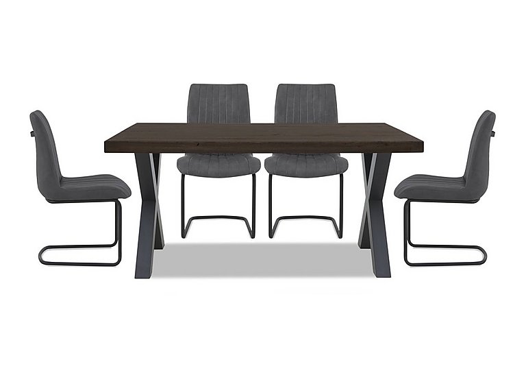 Bodahl Compact Terra Straight Edge Dining Table with X Shaped Legs and 4 Grey Chairs Smoked