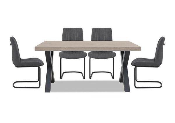 Bodahl Compact Terra Straight Edge Dining Table with X Shaped Legs and 4 Grey Chairs White Wash