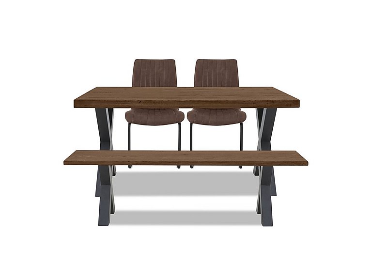 Bodahl Compact Terra Straight Edge Dining Table with X Shaped Legs and 160cm Bench and 2 Cognac Chairs Desert