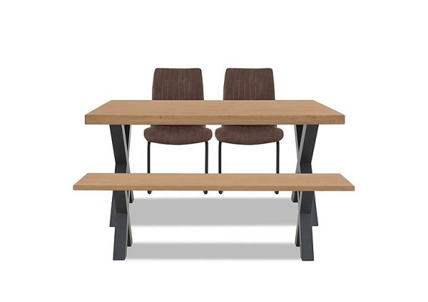 Bodahl Compact Terra Straight Edge Dining Table with X Shaped Legs and 160cm Bench and 2 Cognac Chairs Natura Bianca