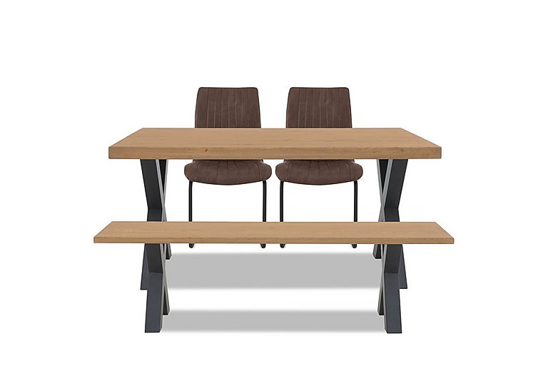 Bodahl Compact Terra Straight Edge Dining Table with X Shaped Legs and 160cm Bench and 2 Cognac Chairs Natura Bianca