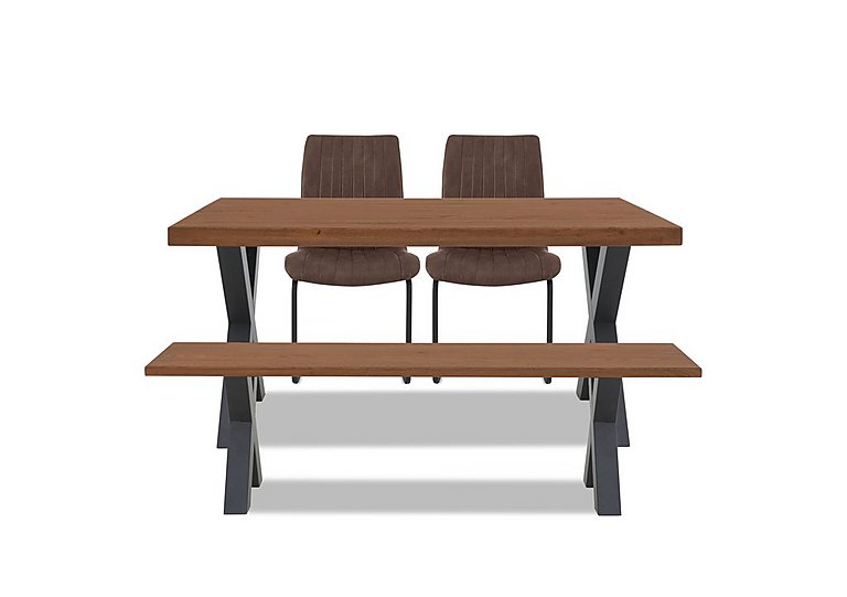 Bodahl Compact Terra Straight Edge Dining Table with X Shaped Legs and 160cm Bench and 2 Cognac Chairs Old Bassano