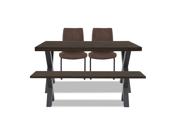 Bodahl Compact Terra Straight Edge Dining Table with X Shaped Legs and 160cm Bench and 2 Cognac Chairs Smoked