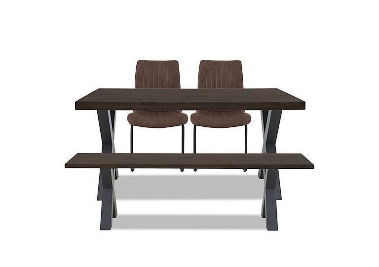 Bodahl Compact Terra Straight Edge Dining Table with X Shaped Legs and 160cm Bench and 2 Cognac Chairs Smoked