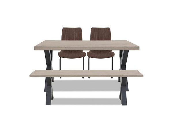 Bodahl Compact Terra Straight Edge Dining Table with X Shaped Legs and 160cm Bench and 2 Cognac Chairs White Wash