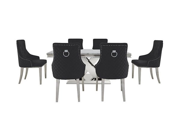 Dolce Large Dining Table and 6 Button Back Chairs Black