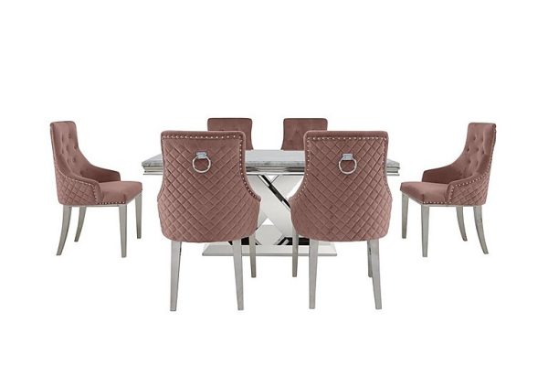 Dolce Large Dining Table and 6 Button Back Chairs Blush