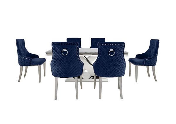 Dolce Large Dining Table and 6 Button Back Chairs   Navy