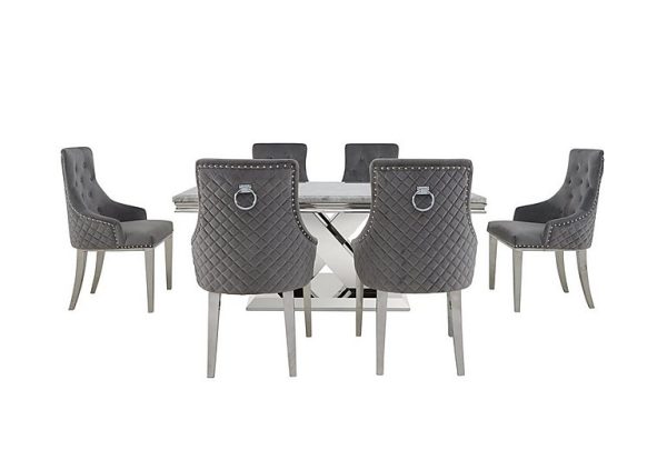 Dolce Large Dining Table and 6 Button Back Chairs Silver